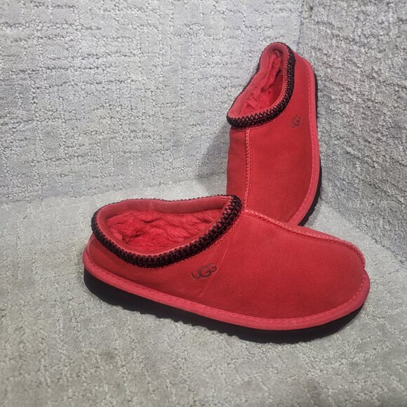 UGG Tasman II Kids Size 3 Samba Red Suede Shearling Lining Slip On Slippers Shoe - Picture 3 of 11